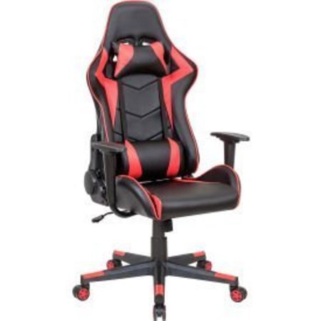 GLOBAL EQUIPMENT Interion® Gaming Chair, Antimicrobial, High Back, Black/Ruby Red HX-81689H-6